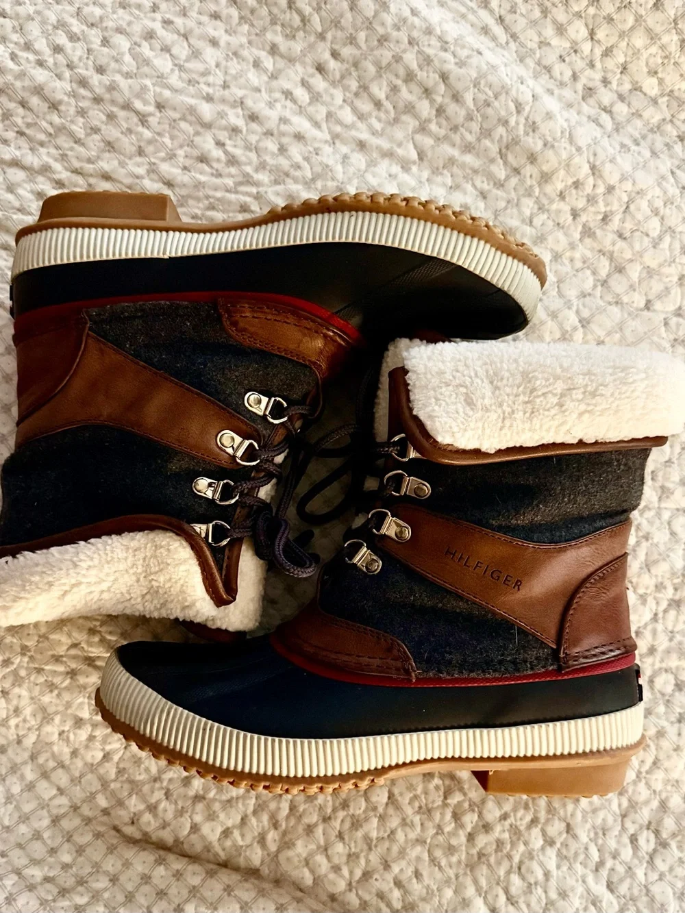 Tommy Hilfiger Gray, Brown and Cream Lace-Up Winter Boots